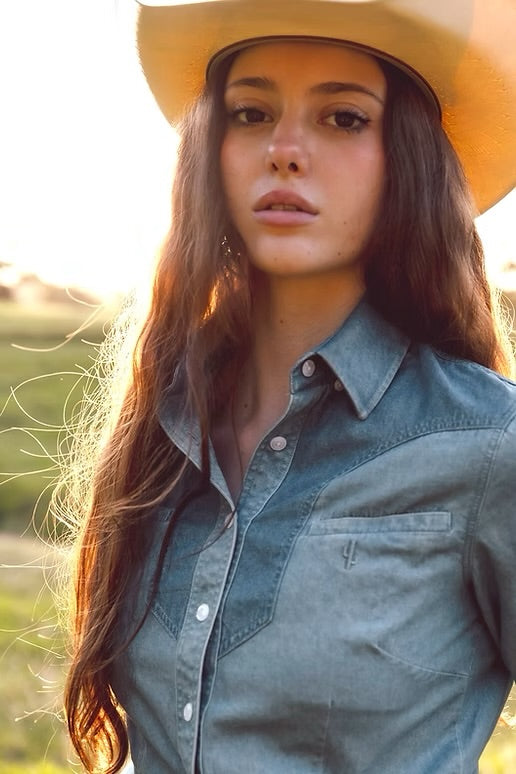 Denim Contrast Ladies Long Sleeve Shirt