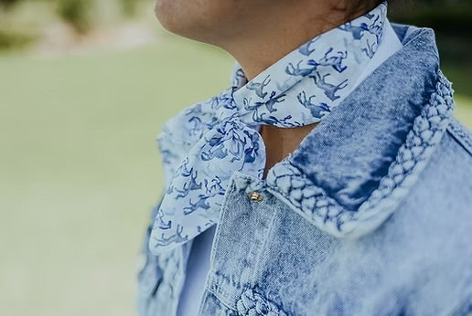 Blue Galloping Horse Silk Neck Scarf