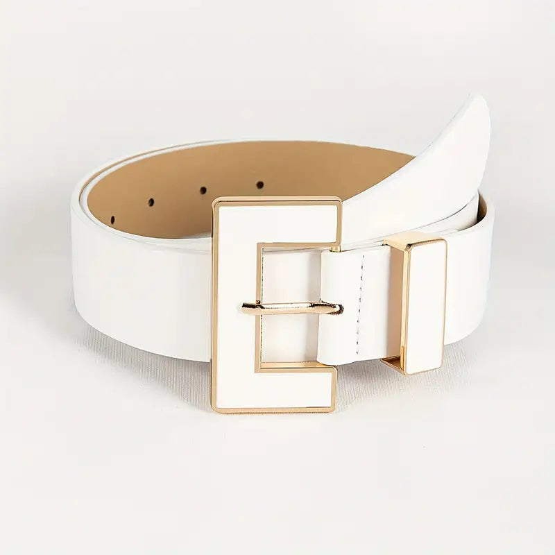 White Geometric Buckle Belt