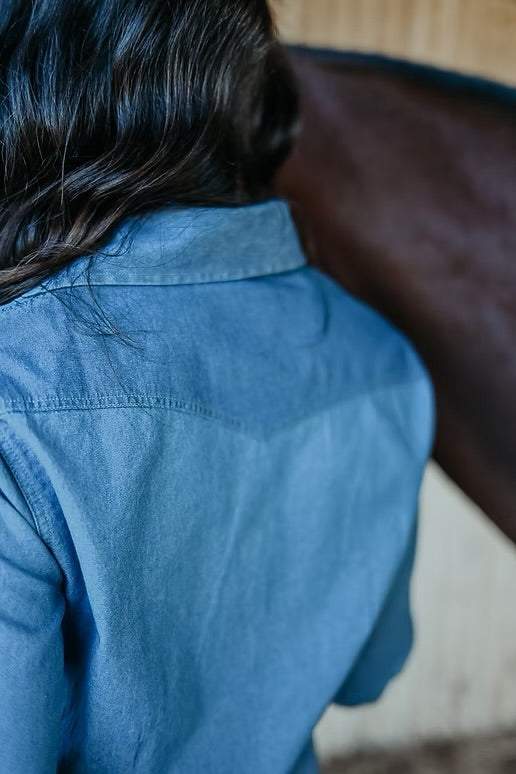 Denim Contrast Ladies Long Sleeve Shirt