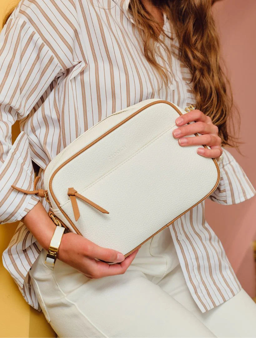 Leah Cross Body Bag Dual Tone White Tan