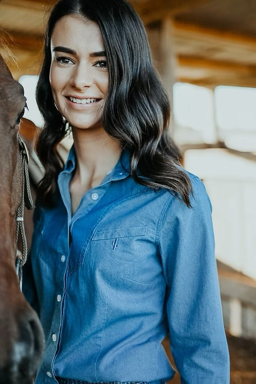 Denim Contrast Ladies Long Sleeve Shirt