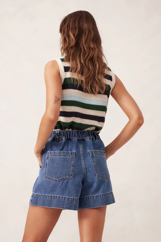 Pleat Front Short - Indigo
