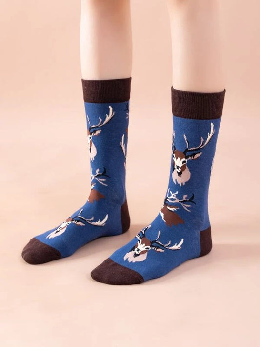 Deer Print Crew Socks