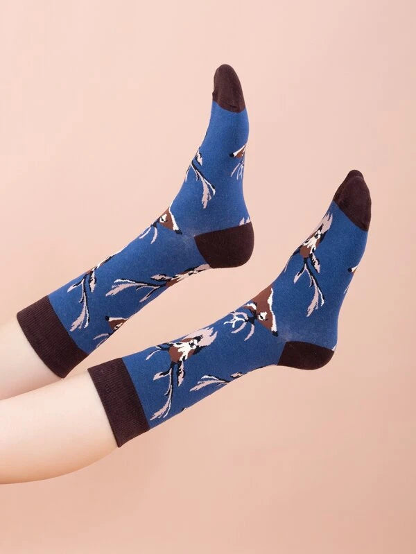 Deer Print Crew Socks