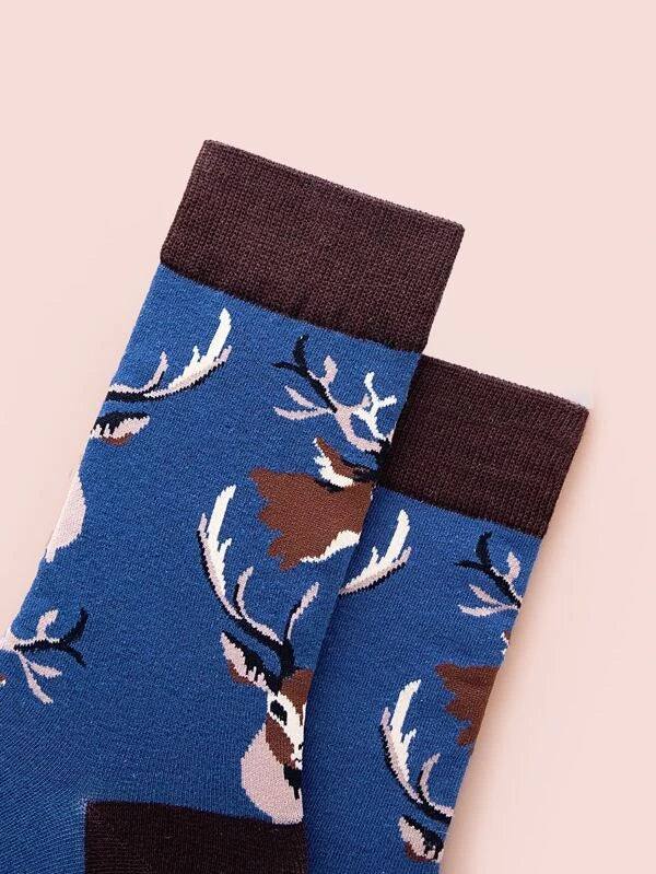 Deer Print Crew Socks