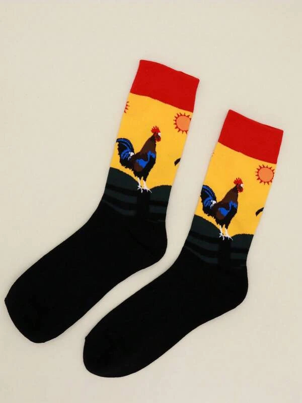 Rooster Pattern Crew Socks