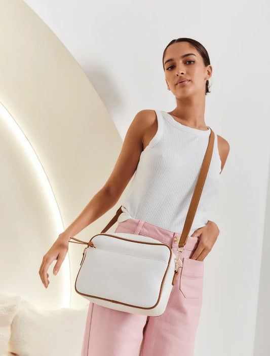 Leah Cross Body Bag Dual Tone White Tan