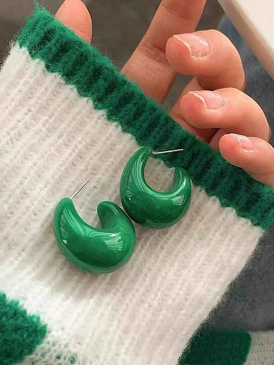 Green Minimalist Hoop Earrings