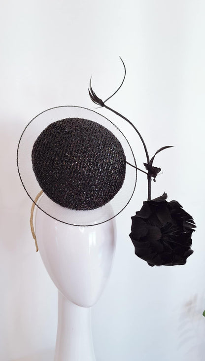 Black Flower Percher Headwear Millinery
