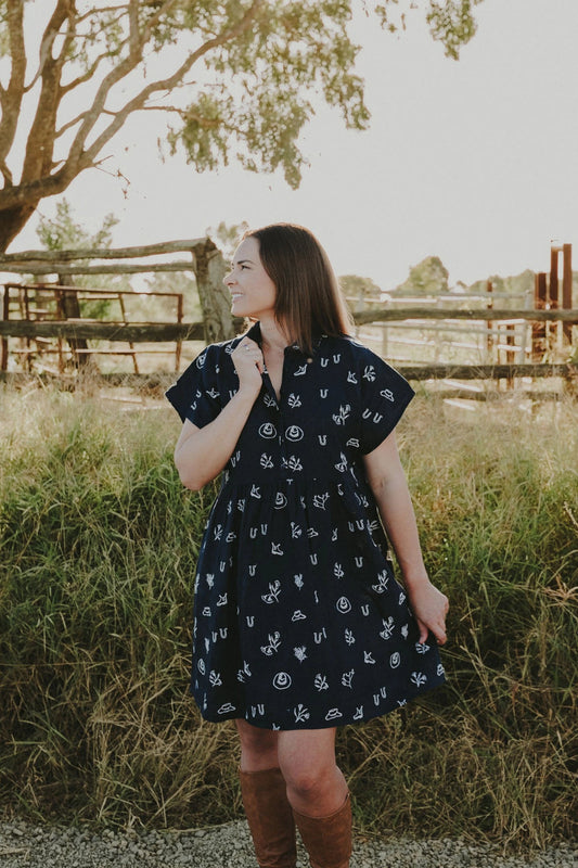 Lady Jane Eclipse Navy Organic Linen Dress