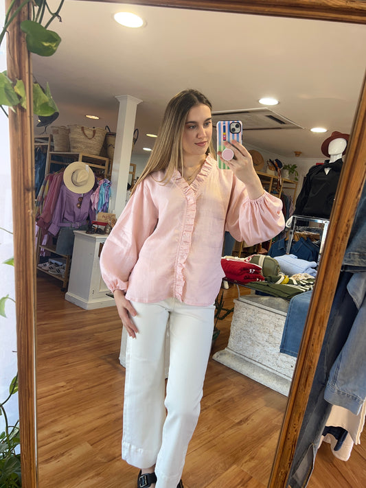 Olive Ruffle Top