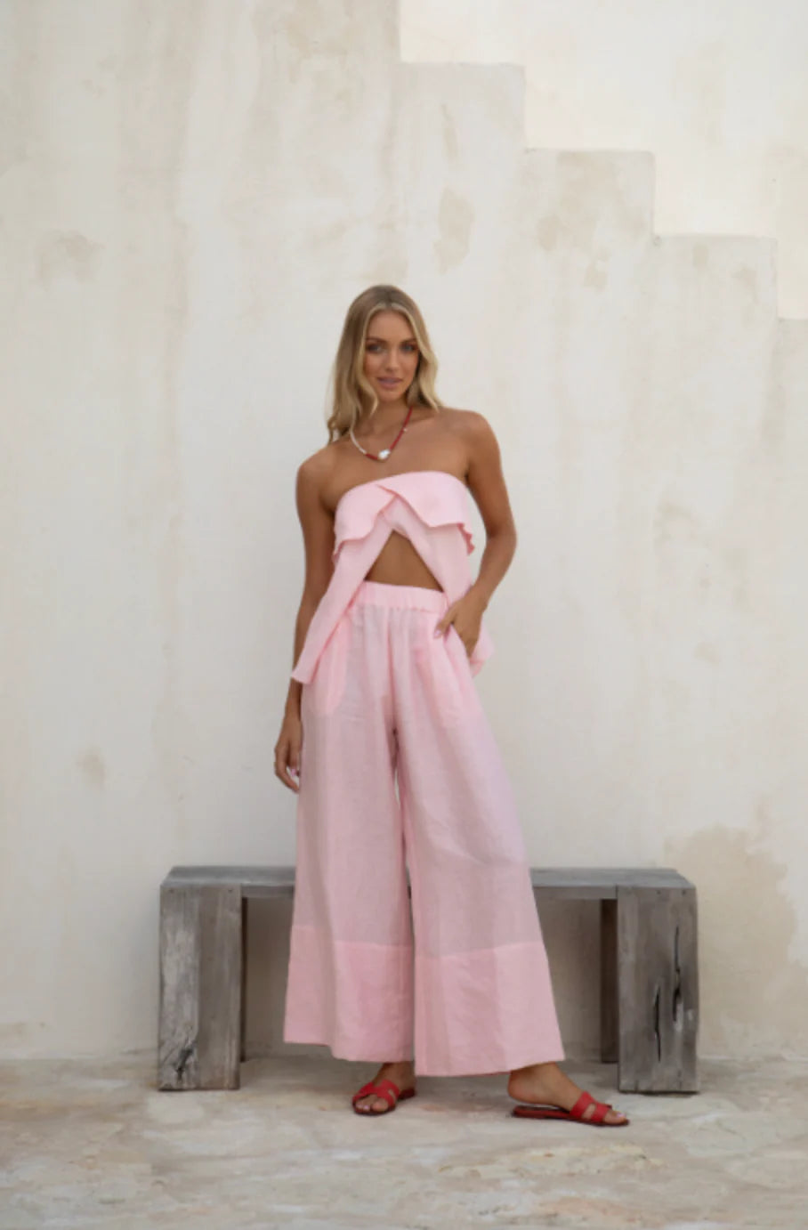 Daisy Top Linen-Pink