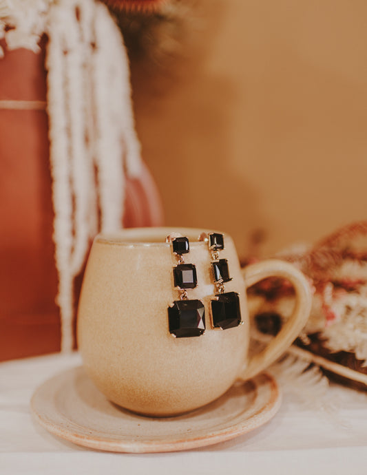 Modern Cocktail Jewel Drop Earrings Black/Gold