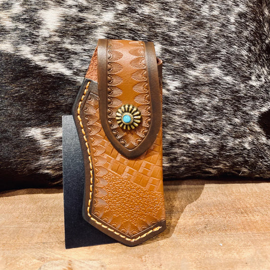 Vertical Leather knife pouch-Turquoise
