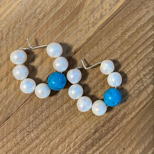 Pearl Hoop with Turquoise