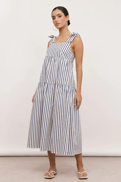 Noah Poplin Stripe Dress (Navy Stripe)