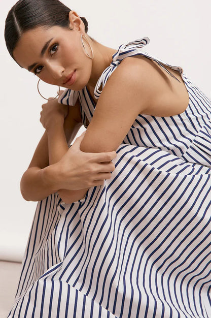 Noah Poplin Stripe Dress (Navy Stripe)