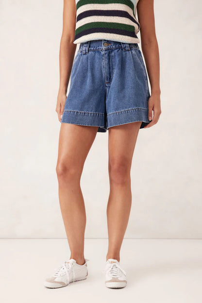 Pleat Front Short - Indigo