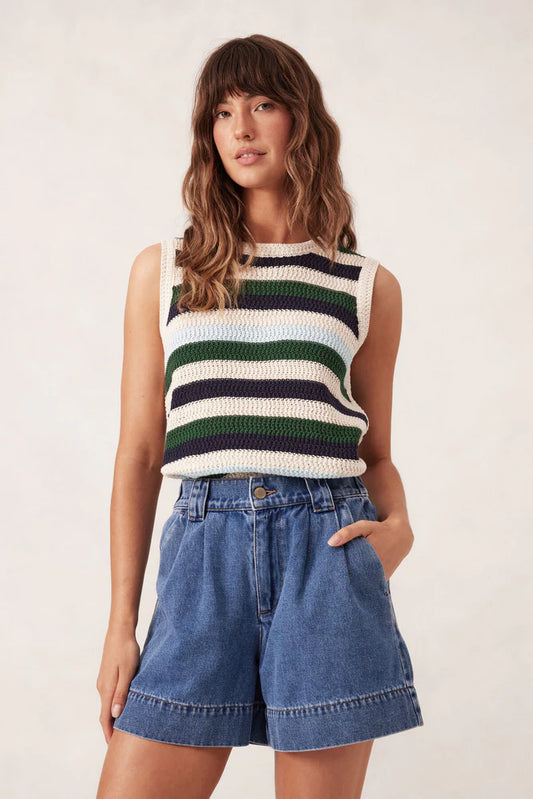 Pleat Front Short - Indigo