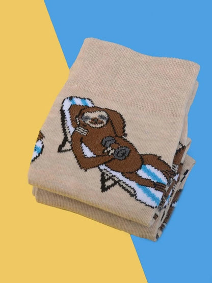Sloth Cartoon Graphic Crew Socks