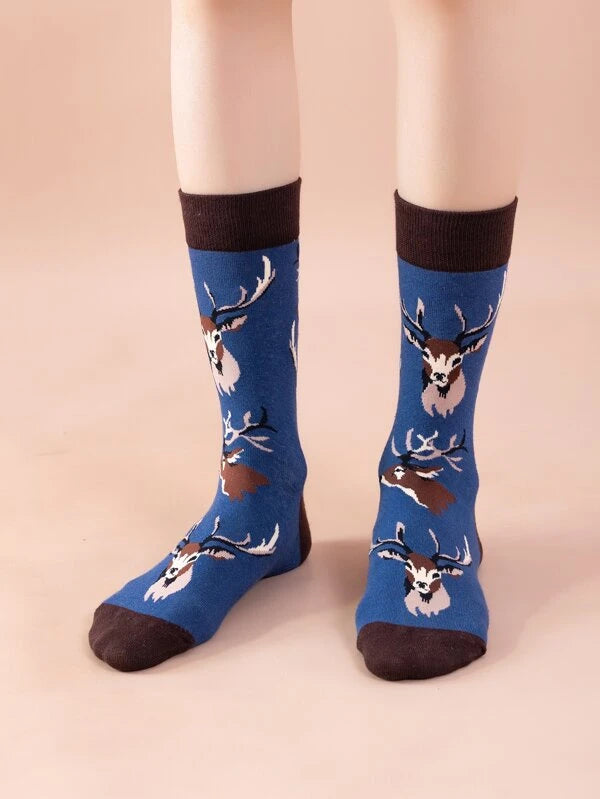 Deer Print Crew Socks