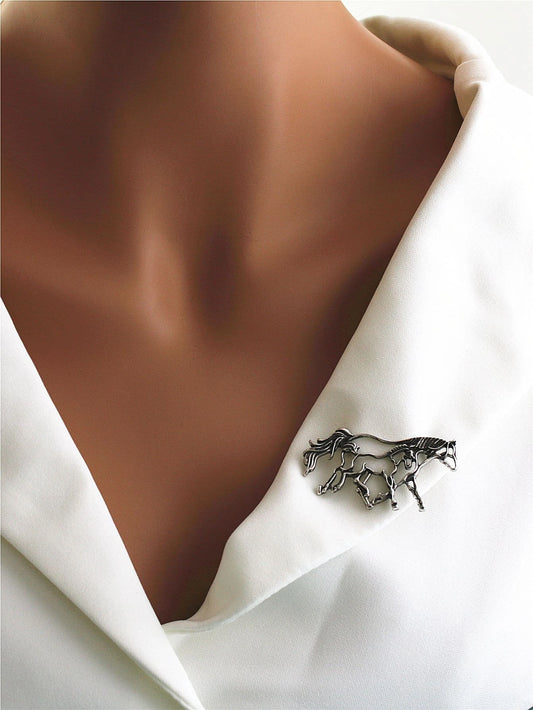 Hollow Out Horse Design Brooch