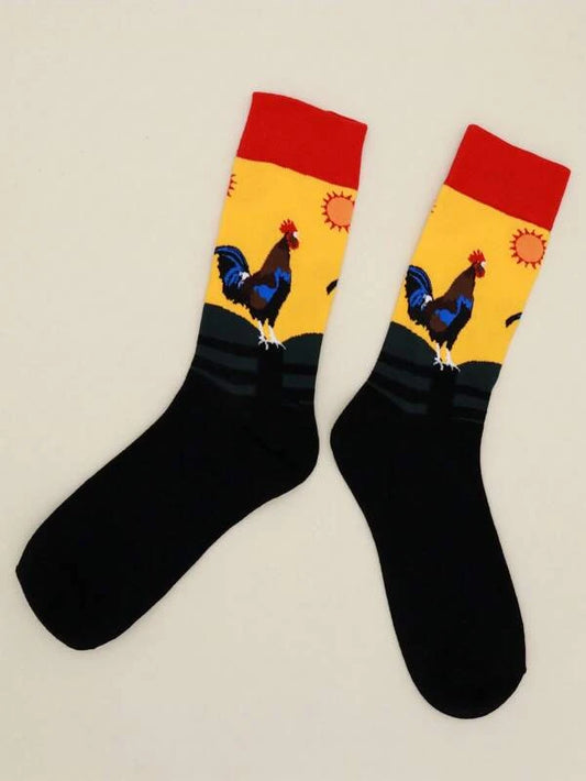 Rooster Pattern Crew Socks