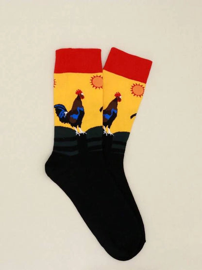 Rooster Pattern Crew Socks